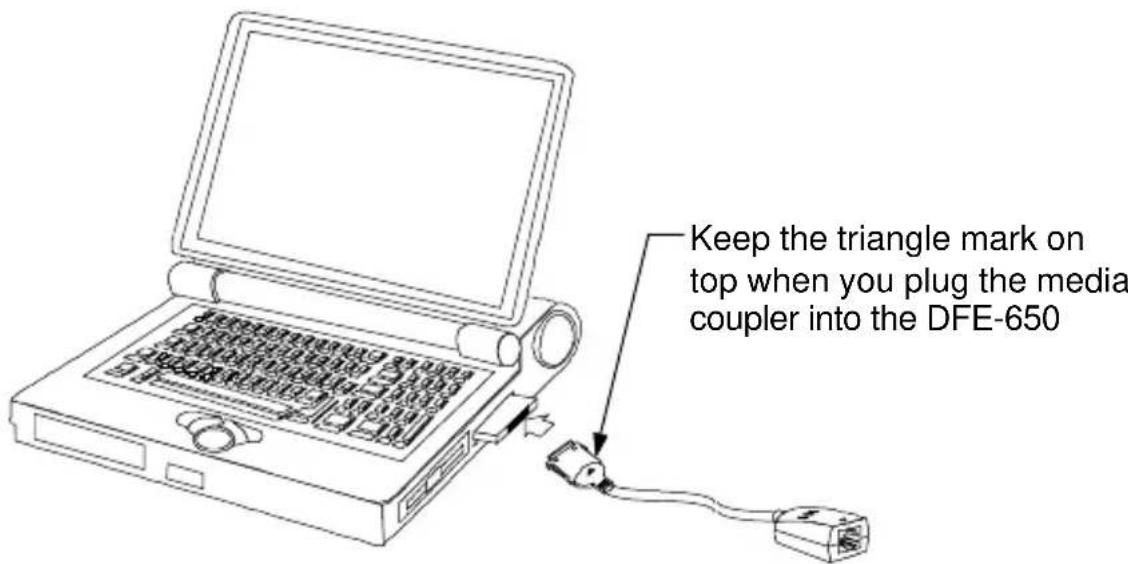 Keep the triangle mark on top when you plug the media coupler into the DFE-650