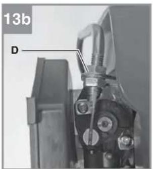 Close-up of a mechanical component with labeled part D, no visible text or symbols