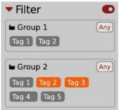 Filter Group 1 Any Tag 1 Tag 2 Group 2 Any Tag 1 Tag 2 Tag 3 Tag 4 Tag 5