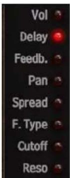Vol Delay Feedb. Pan Spread F. Type Cutoff Reso