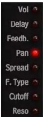 Vol Delay Feedb. Pan Spread F. Type Cutoff Reso