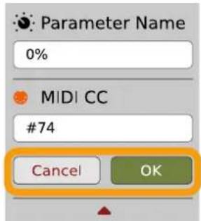 Parameter Name 0% MIDI CC #74 Cancel OK