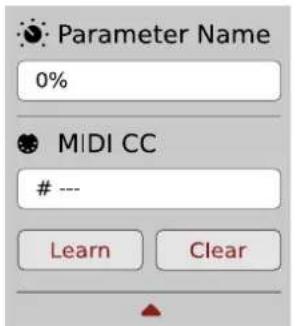 Parameter Name 0% MIDI CC --- Learn Clear