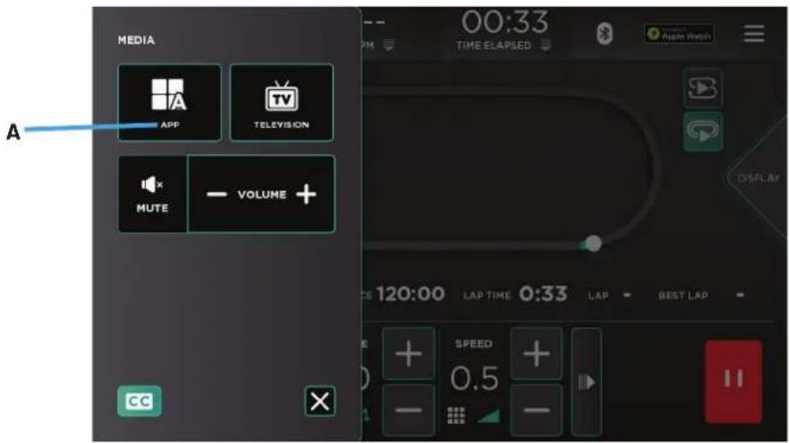 MEDIA APP TELEVISION MUTE VOLUME + CC 00:33 TIME ELAPSED DISPLAY 120:00 LAP TIME 0:33 LAP BEST LAP SPEED 0.5