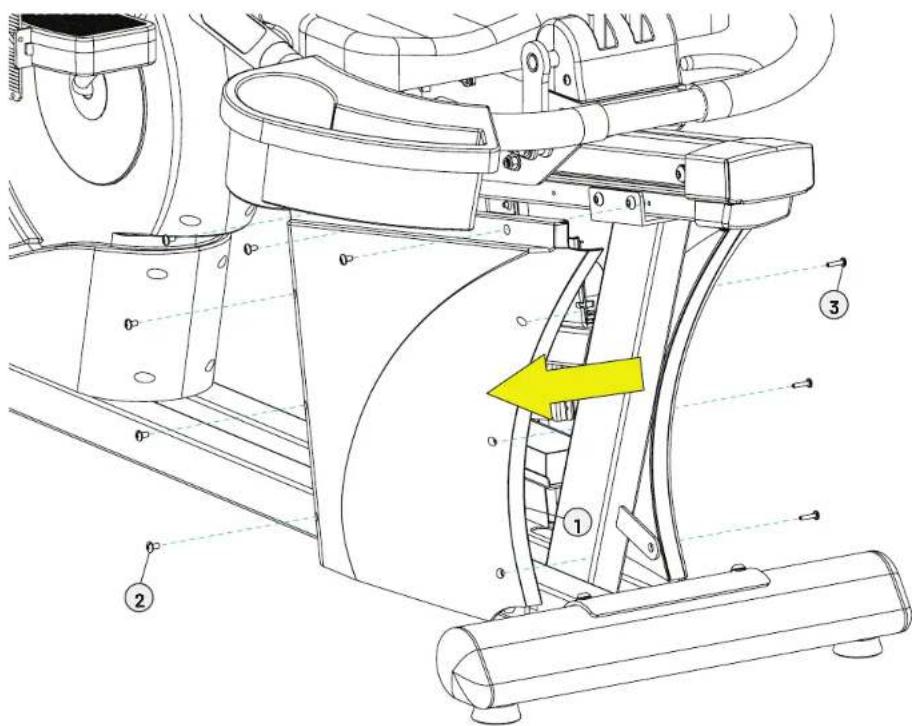 Technical diagram of a mechanical device with numbered components and a highlighted yellow arrow indicating a specific part.