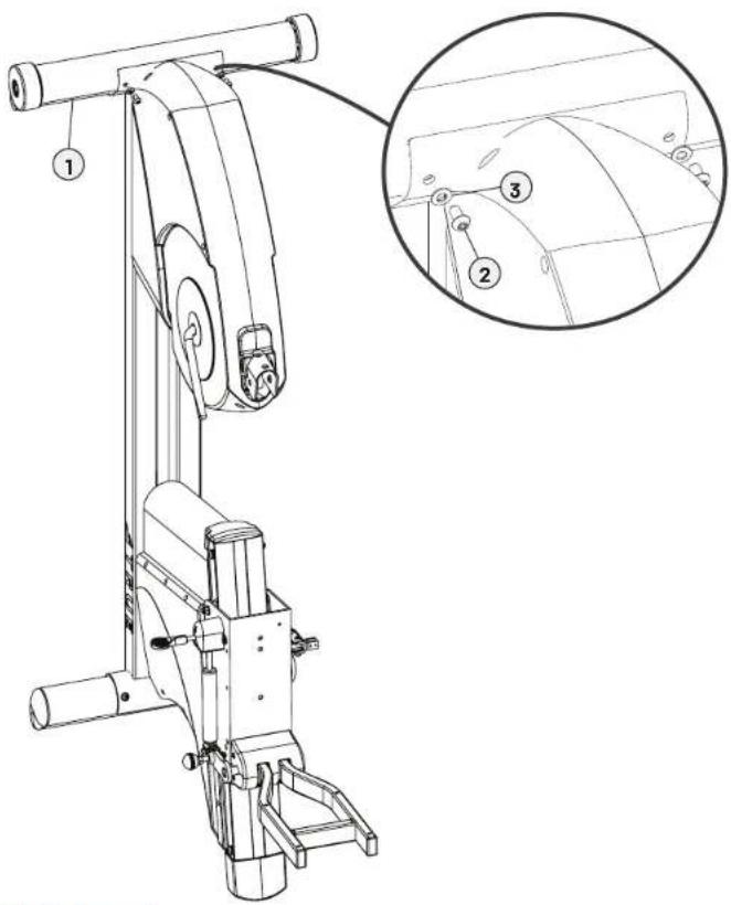 Technical diagram of a mechanical device with numbered components and an inset close-up view highlighting parts 2 and 3.
