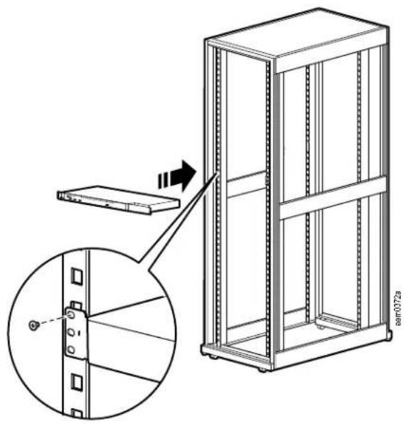 Technical diagram showing a rack-mounted server unit with an inset close-up of its internal structure, labeled with model number 03723.