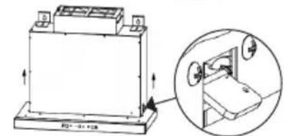 Technical diagram showing a battery mounted on a base with an inset close-up of its internal components.