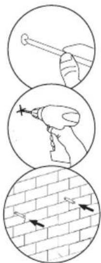 Diagram illustrating three steps of a hair tool application: pinning, digging, and brick wall marking.