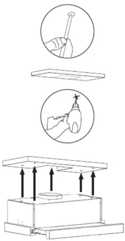 Technical diagram illustrating three stages of a mechanical or electrical assembly: pinning, hand tool application, and mounting base with upward arrows.