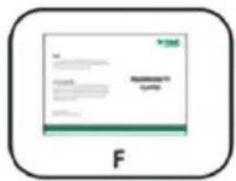 Scanned document page with placeholder text and a green header, labeled 'F' at bottom