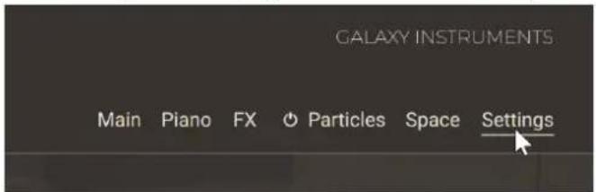 GALAXY INSTRUMENTS Main Piano FX Particles Space Settings