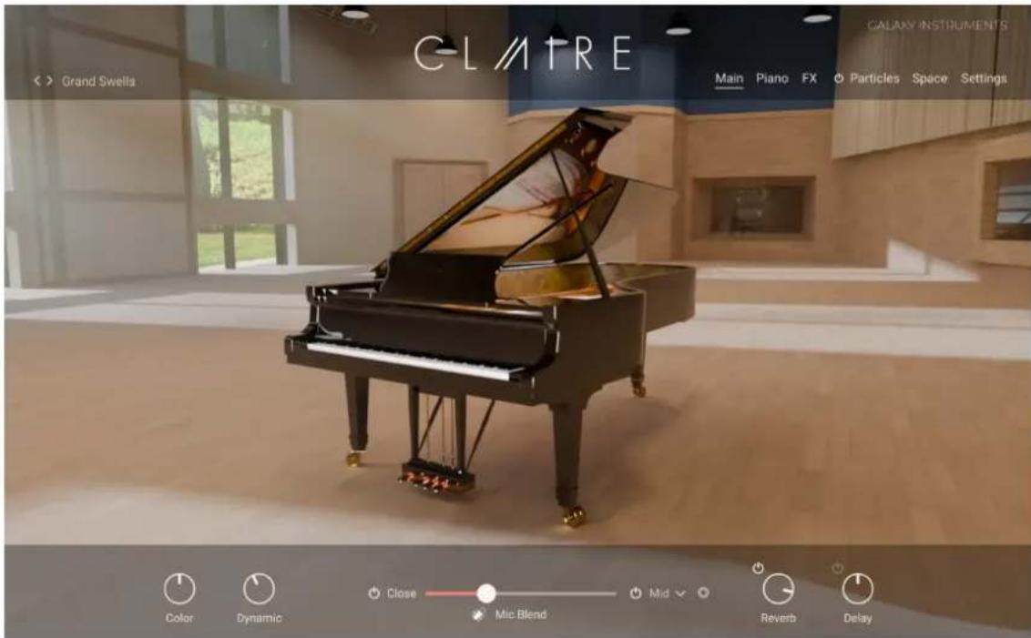 G-ATRE Main Piano FX Particles Space Settings Grand Swells Color Dynamic Close Mid Reverb Delay Mid