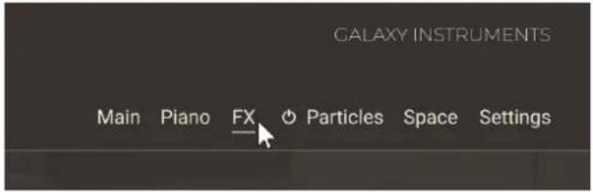 GALAXY INSTRUMENTS Main Piano FX Particles Space Settings