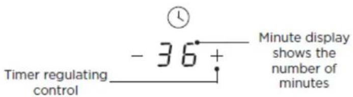 Timer regulating control - 36 + Minute display shows the number of minutes