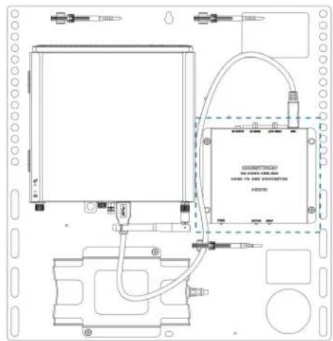 Technical schematic diagram of a device with labeled components and wiring connections