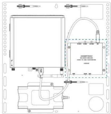 Technical schematic diagram of a device with labeled components and wiring connections