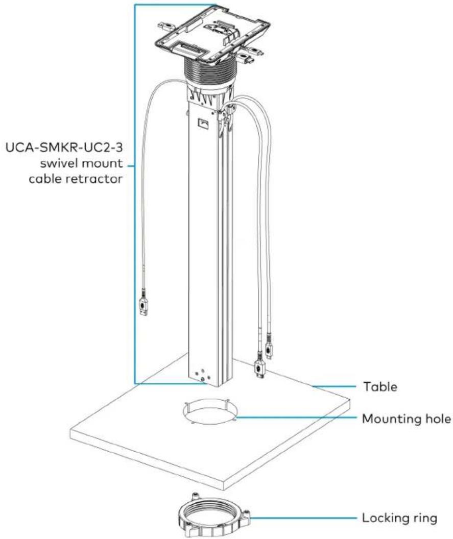 UCA-SMKR-UC2-3 swivel mount cable retractor Table Mounting hole Locking ring