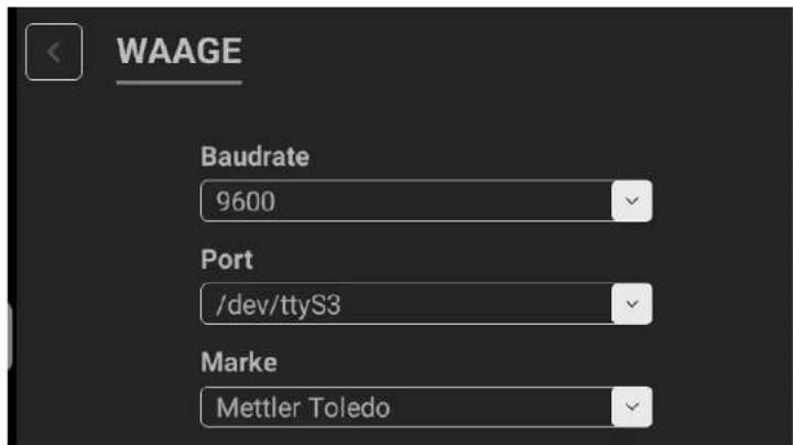 WAAGE Baudrate 9600 Port /dev/ttyS3 Marke Mettler Toledo