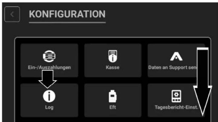 KONFIGURATION Ein-/Auszahlungen Kasse Daten an Support sen Log Eft Tagesbericht-Einst.