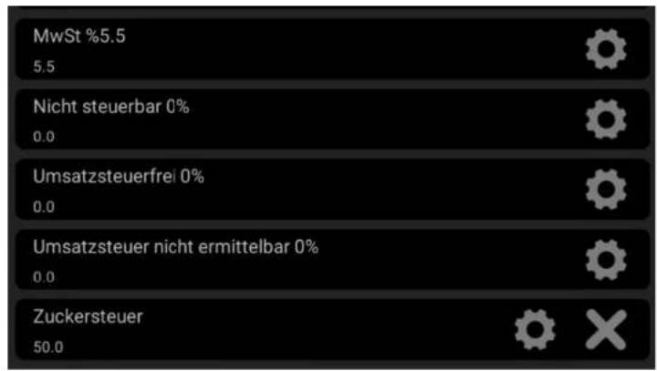 MwSt %5.5 5.5 Nicht steuerbar 0% 0.0 Umsatzsteuerfrei 0% 0.0 Umsatzsteuer nicht ermittelbar 0% 0.0 Zuckersteuer 50.0