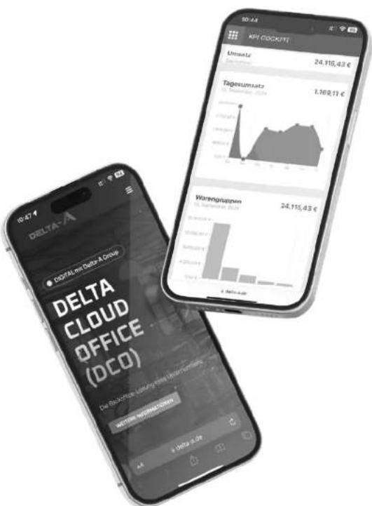 DELTA CLOUD OFFICE (DCO) Digital on Delta Group 10-24 KPI COOKITI Umsatz 24.115,43 € Tagesumsatz 1.169,71 € Warengruppen 24.115,43 € WEDDIN WEICHEN ZEBEN 10-24 0,00 €