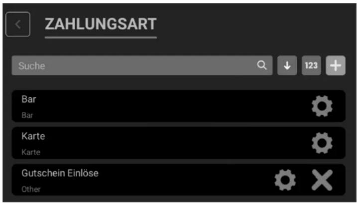 ZAHLUNGSART Suche 123 Bar Bar Karte Karte Gutschein Einlöse Other