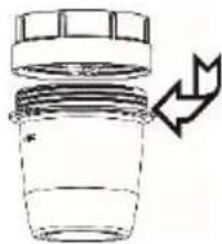 Simple line drawing of a container with a lid and arrow indicating direction (no text or symbols)