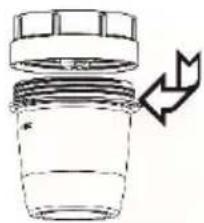 Simple line drawing of a cylindrical container with a lid and arrow indicating direction (no text or symbols)