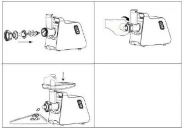 Technical diagram showing four stages of a sewing machine operation with Chinese labels and directional arrows indicating sequence.
