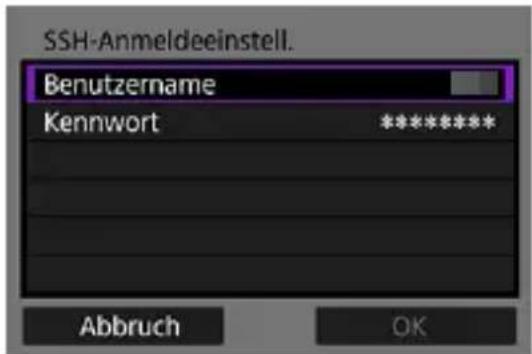 SSH-Anmeldeeinstell. Benutzername Kennwort ***** Abbruch OK