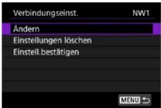 Verbindungseinst. NW1 Ändern Einstellungen löschen Einstell.bestätigen MENU ↻