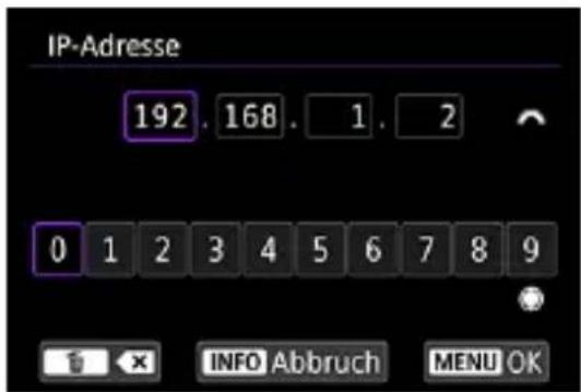 IP-Adresse 192. 168. 1. 2 0 1 2 3 4 5 6 7 8 9 INFO Abbruch MENU OK