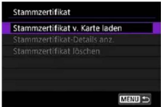 Stammzertifikat Stammzertifikat v. Karte laden Stammzertifikat-Details.anz. Stammzertifikat löschen