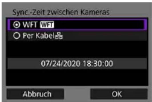 Sync.-Zeit zwischen Kameras WFT WFT Per Kabel 07/24/2020 18:30:00 Abbruch OK