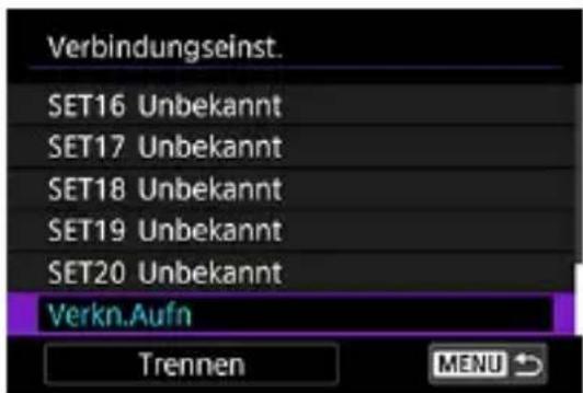 Verbindungseinst. SET16 Unbekannt SET17 Unbekannt SET18 Unbekannt SET19 Unbekannt SET20 Unbekannt Verkn.Aufn Trennen MENU