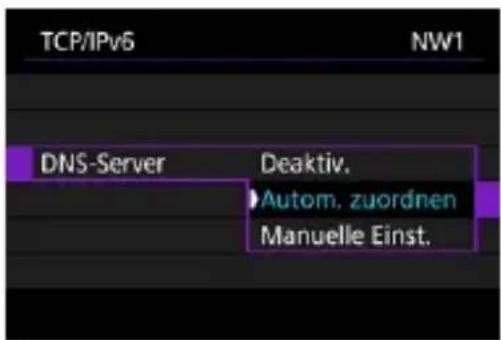 TCP/IPv6 NW1 DNS-Server Deaktiv. Autom. zuordnen Manuelle Einst.