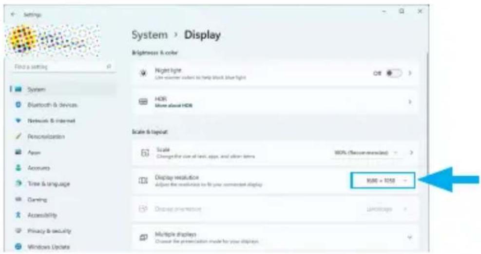 Settings System > Display Brightness & color Night light Use calendar visitors to help block blue light HDR More about HDR Scale & layout Scale Change the size of items, apps, and other items 80% (Recommended) Display resolution Adjust the resolution to fit your connected display 1000 = 1050 Display presentation Lineage Multiple displays Choose the presentation mode for your displays