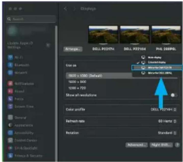 Display Arrange... DELL P2217H DELL P2215H PHL 208PGL Use as 1600 x 1000 (Default) 1600 x 800 1280 x 720 Show all resolutions Color profile DELL P2214H Refresh rate GO Hertz Rotation Standard Advanced... Major Shift...