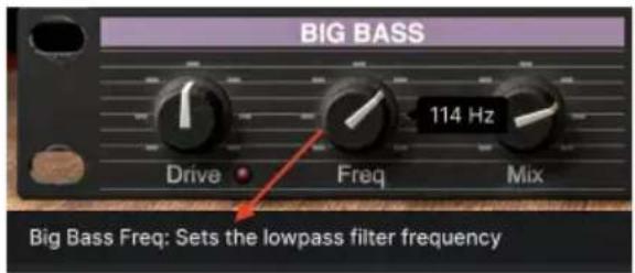 BIG BASS 114 Hz Drive Freq Mix Big Bass Freq: Sets the lowpass filter frequency