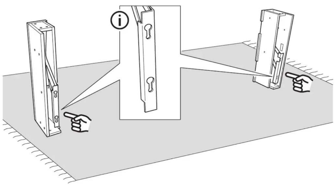 Diagram illustrating door lock mechanism with labeled components and hand positioning instructions