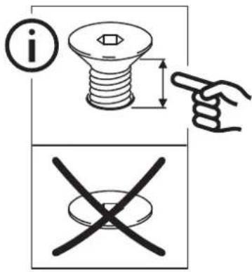 Diagram illustrating screw and nut assembly with labeled parts and instructional icons