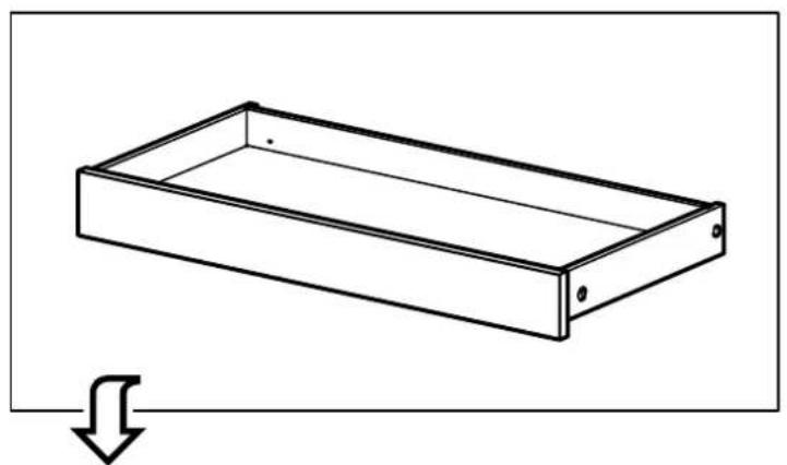 Simple line drawing of a rectangular tray or drawer with a downward arrow indicating compression (no text or symbols)