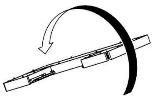 Diagram of a mechanical component with an arc and directional arrow, no text or symbols present
