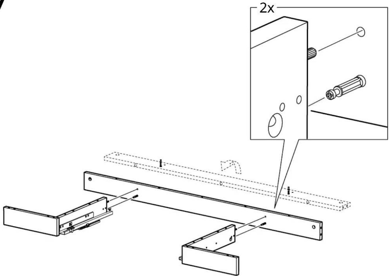 Technical diagram showing assembly of a mechanical component with labeled parts and a magnified inset highlighting a 2x ratio.