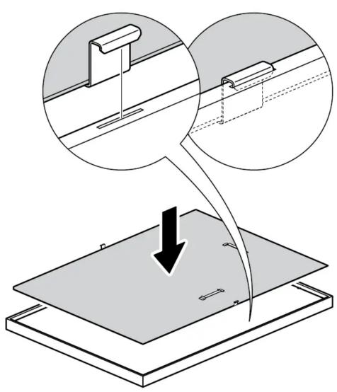 Diagram showing a mechanical assembly with two views of a bracket and a downward arrow indicating a process (no text or symbols present)