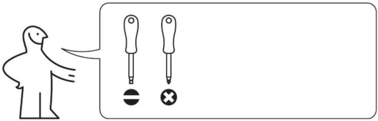 Diagram showing a person pointing to two screwdriver tips with symbols for negative and positive charge.