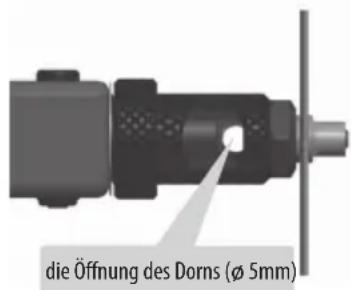 die Öffnung des Dorns (Ø 5mm)