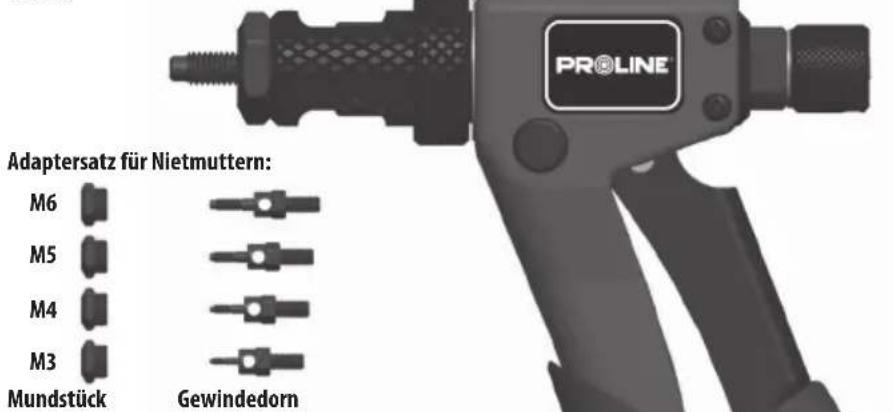 ADaptersatz für Nietmuttern: M6 M5 M4 M3 Mundstück Gewindedorn PROLINE