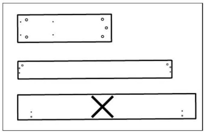 Diagram showing three rectangular shapes with dots and a cross symbol, likely representing a basic arithmetic or logic puzzle.